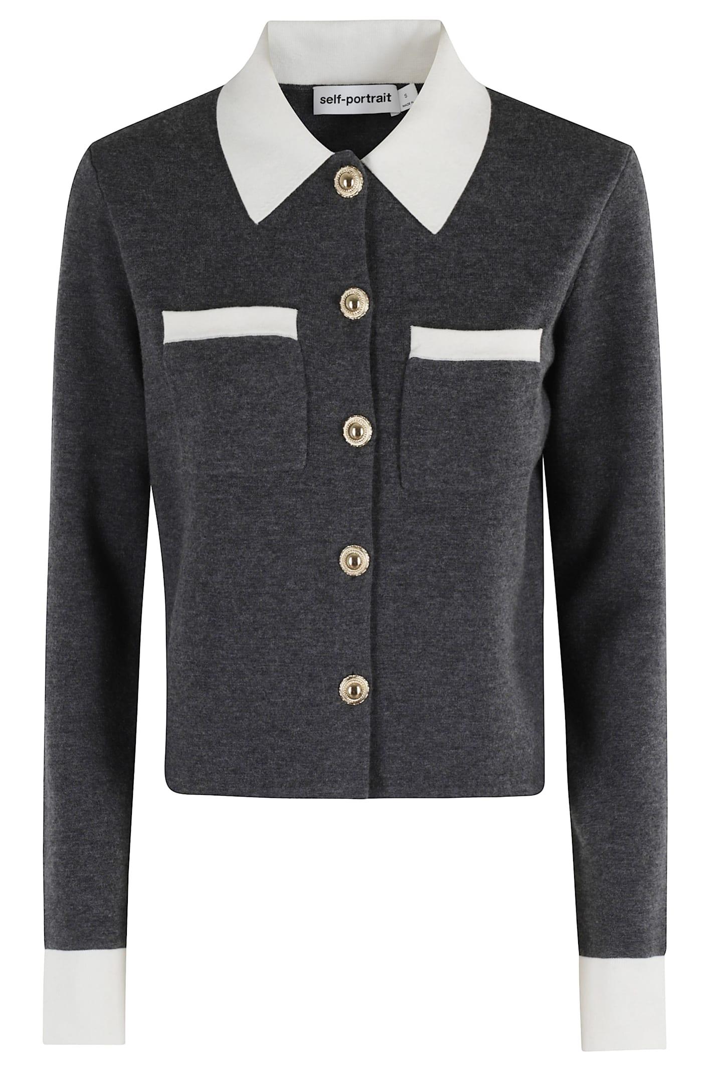 Self-Portrait Contrast Collar Cardigan