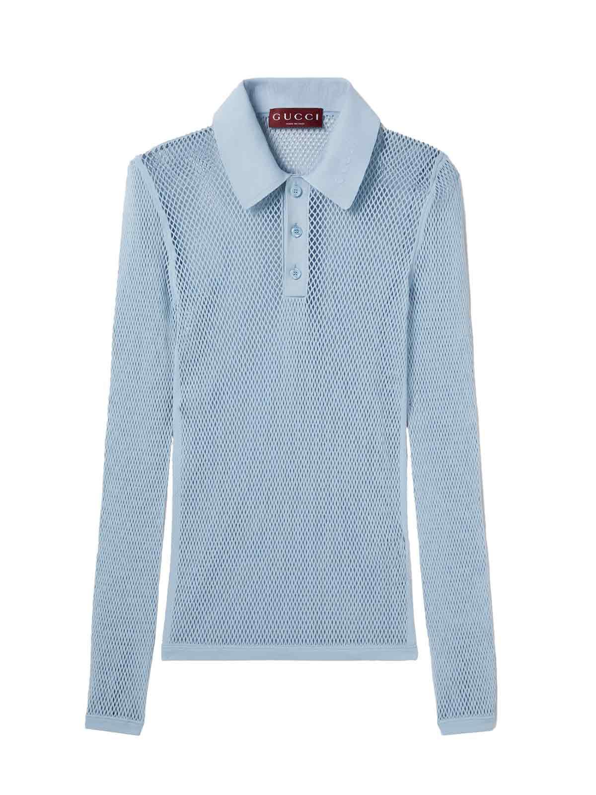 Gucci Men's Technical Mesh Polo Shirt in Light Blue