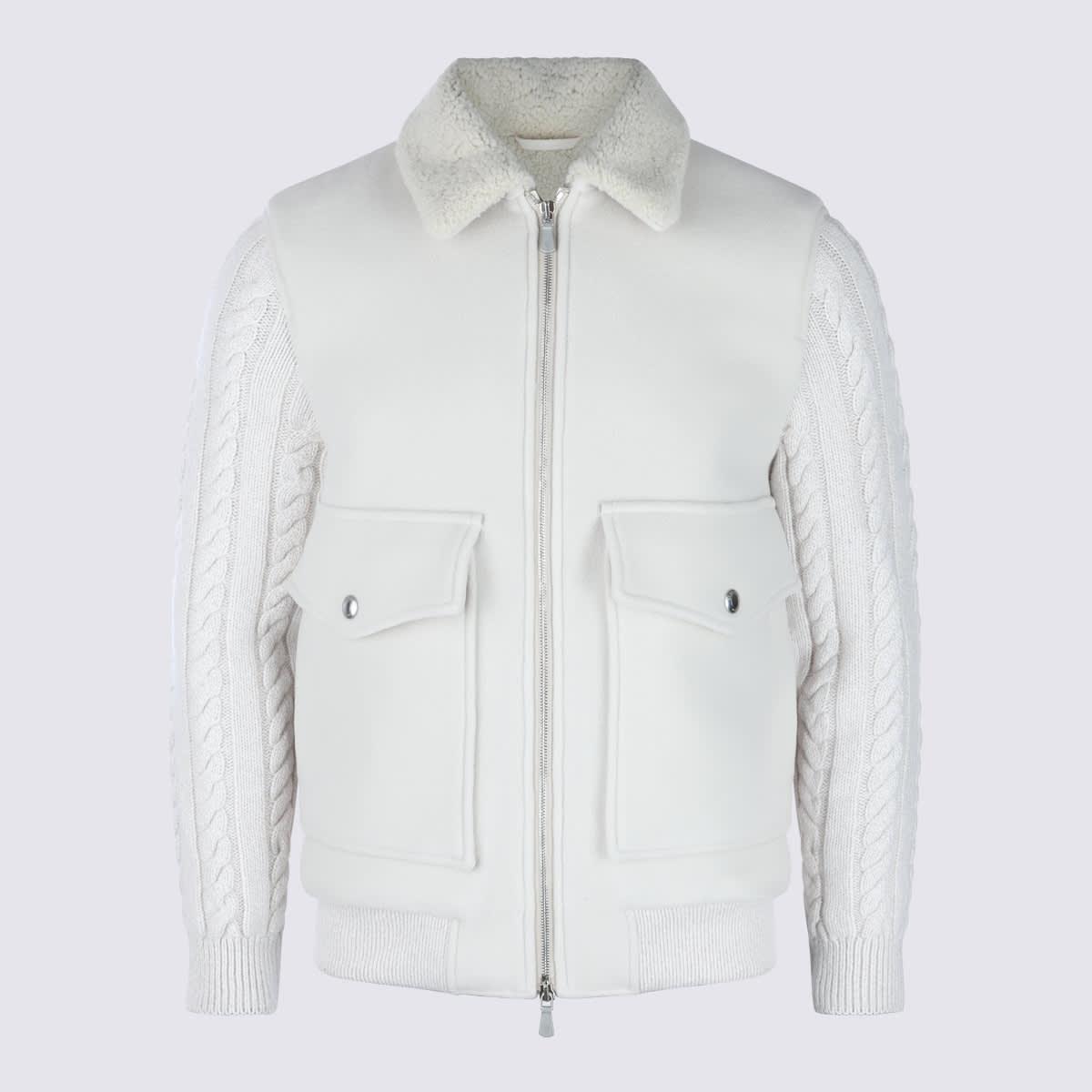 Eleventy Beige Wool Leather Jacket