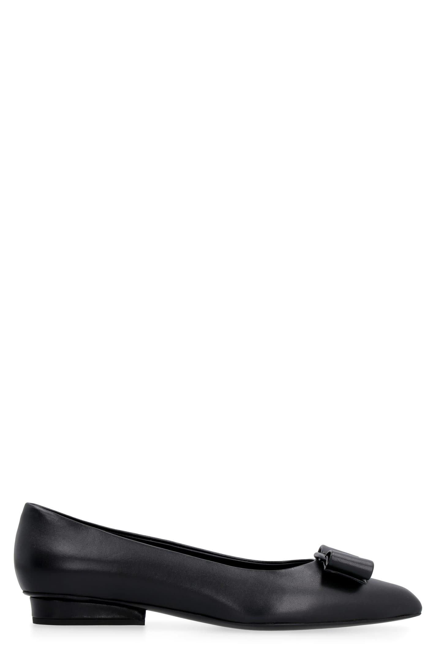 Ferragamo Leather Ballet Flats With Logo