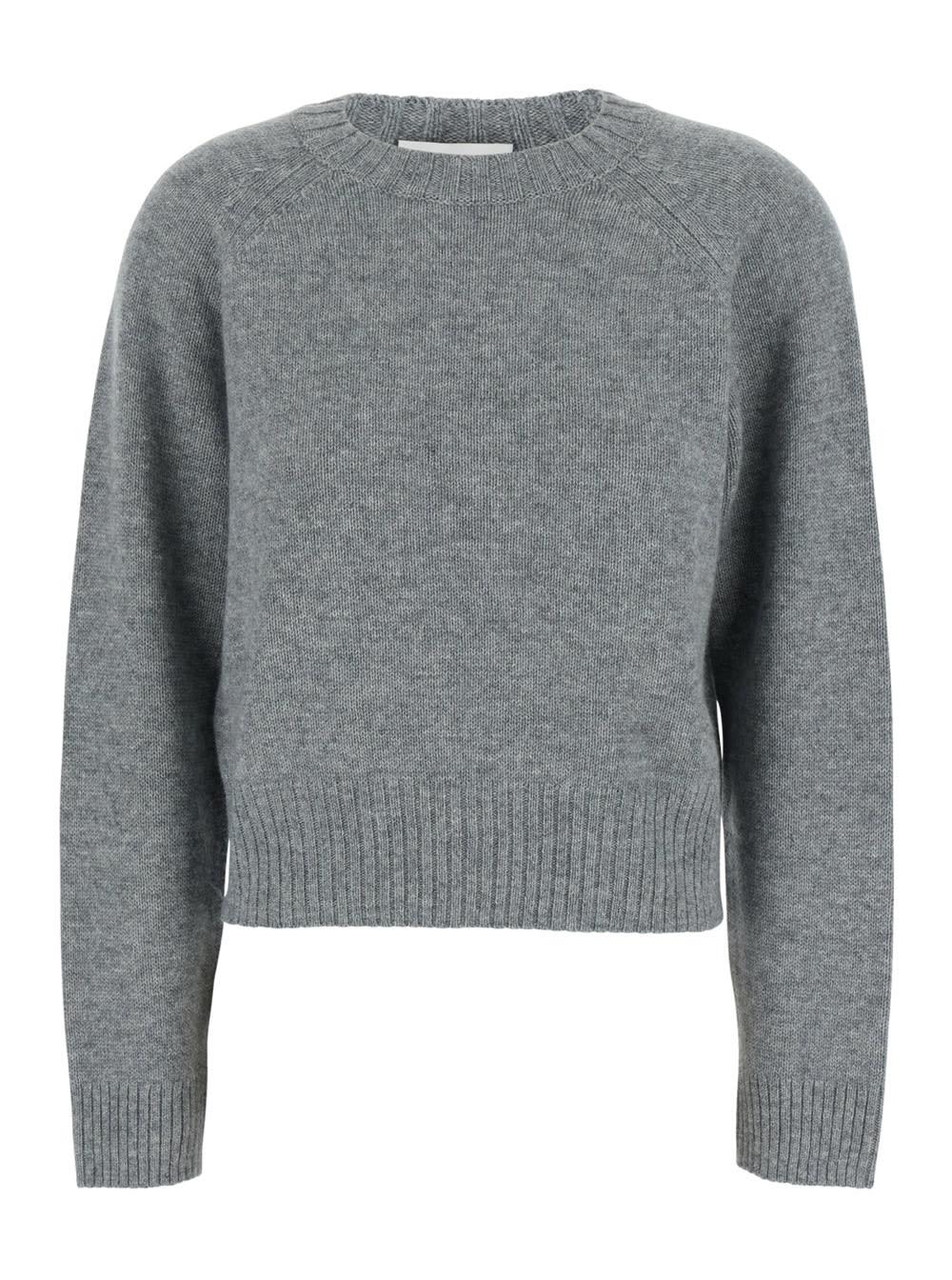 Allude Grey Crew Neck Sweater With Ribbed Design in Cashmere