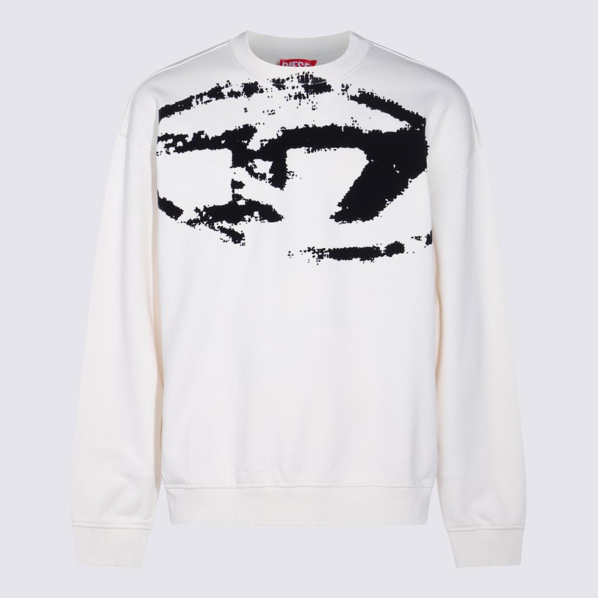 Diesel White And Black Cotton Sweatshirt