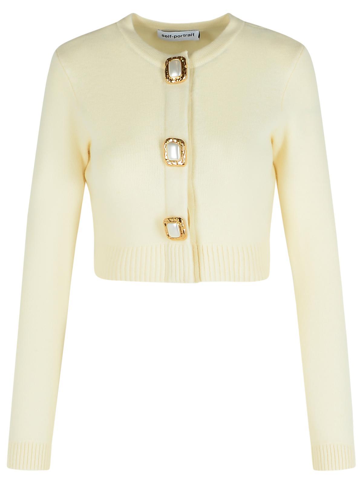 Self-Portrait Cream Wool Knit Cardigan