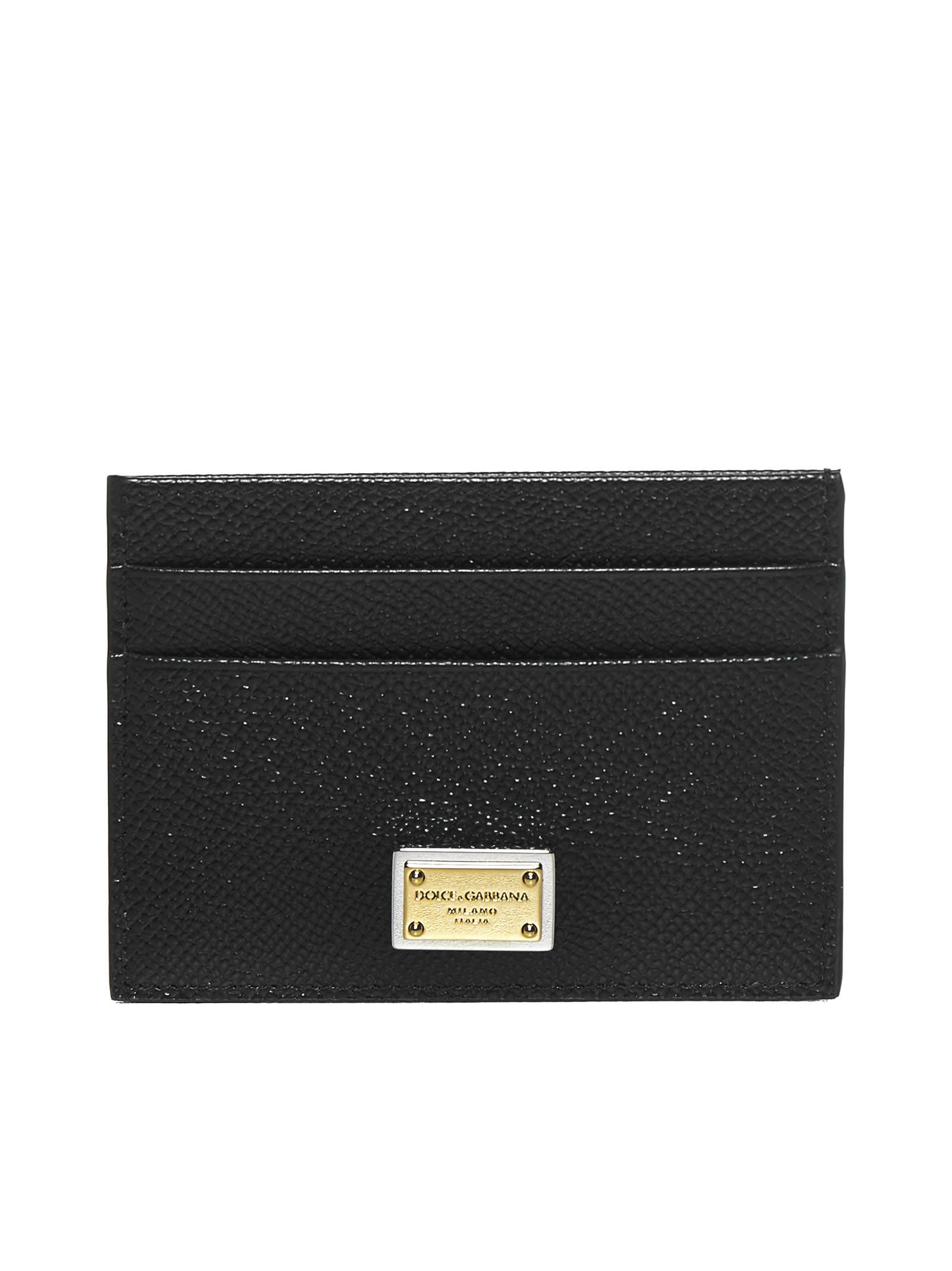 Dolce & Gabbana Women's Leather Card Holder with Logo Plaque in Black