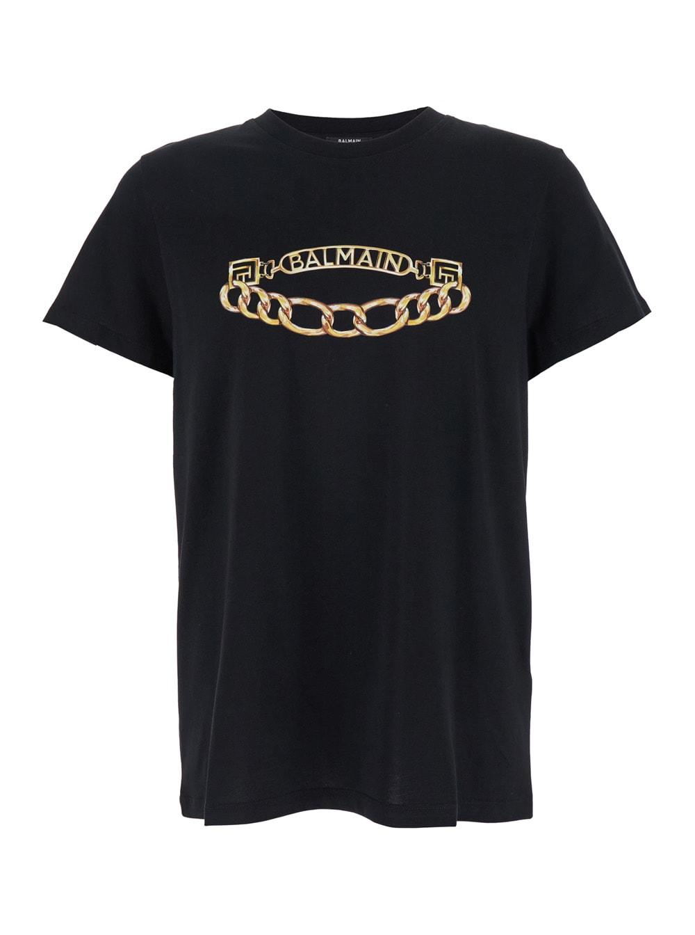 Balmain Black Crewneck T-shirt With Logo Print On The Front