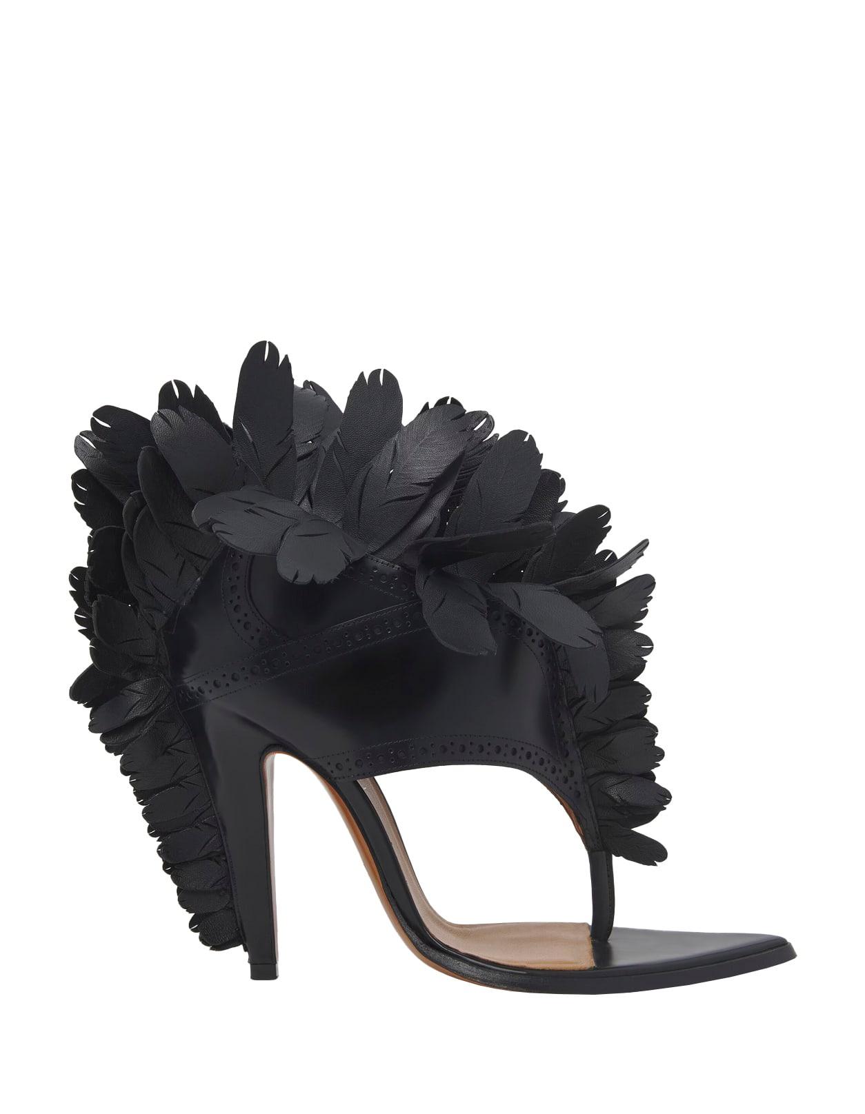 Alexander McQueen Black Feathered Sandals