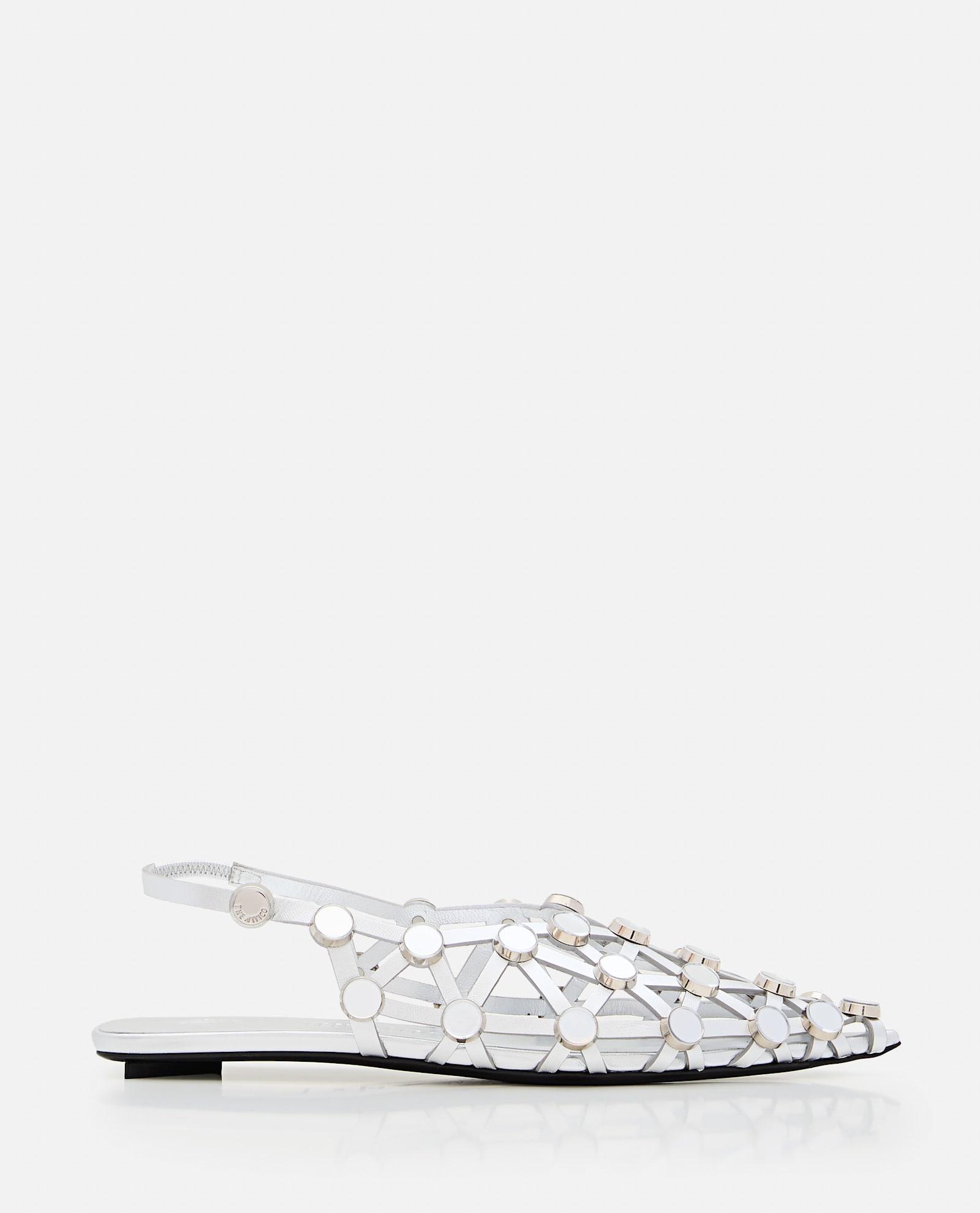 THE ATTICO Silver Nappa Leather Grid Ballerinas