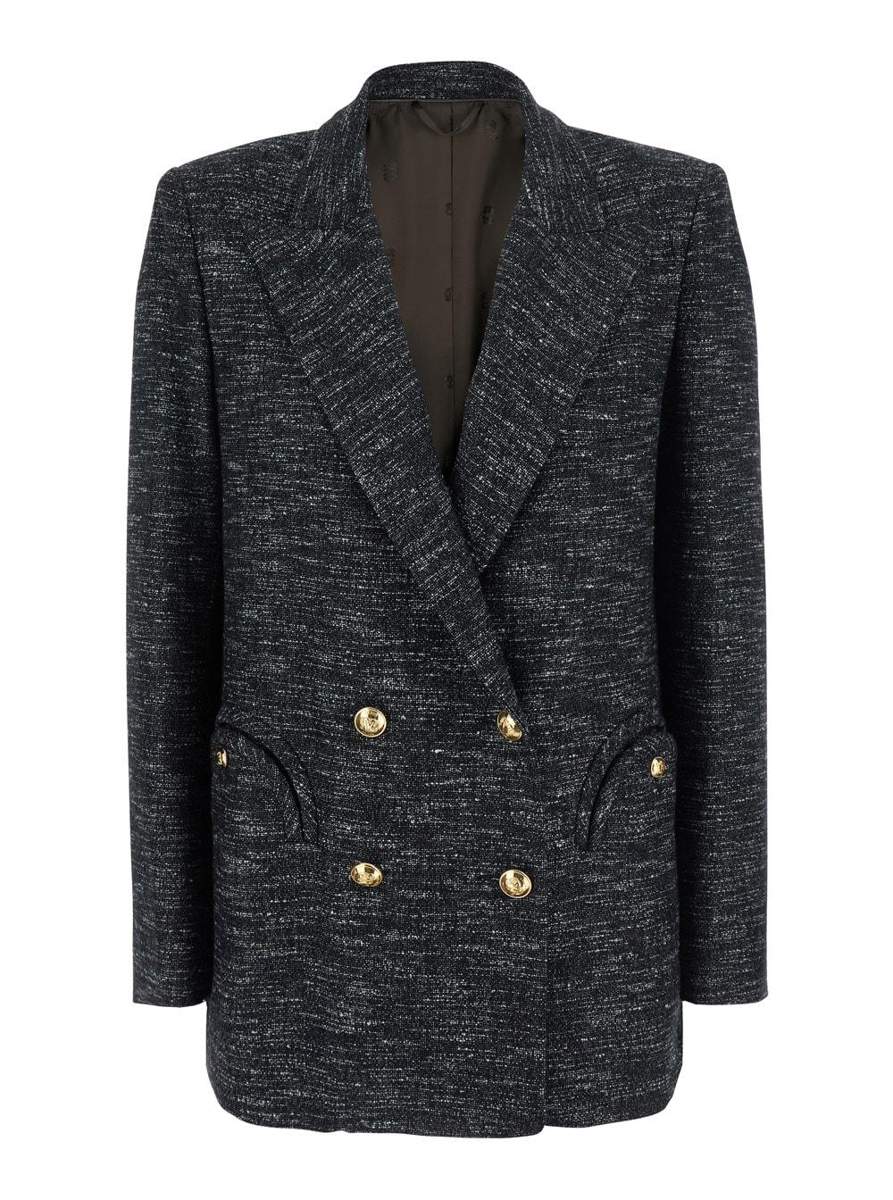 Blazé Milano Aifer Grey Double-Breasted Jacket With Notched Revers In Wool Blend