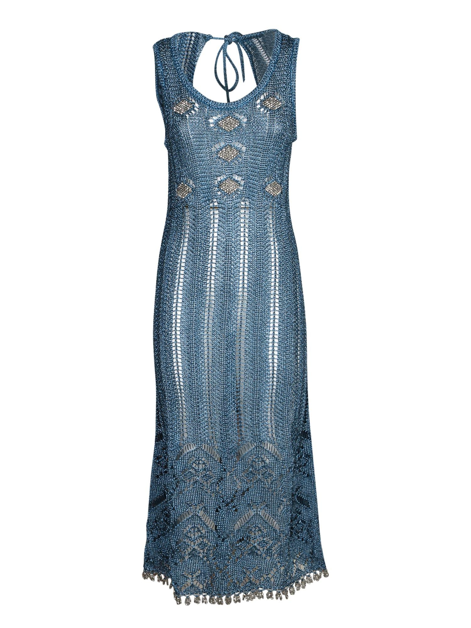 Paco Rabanne Turquoise Silver Crochet Dress