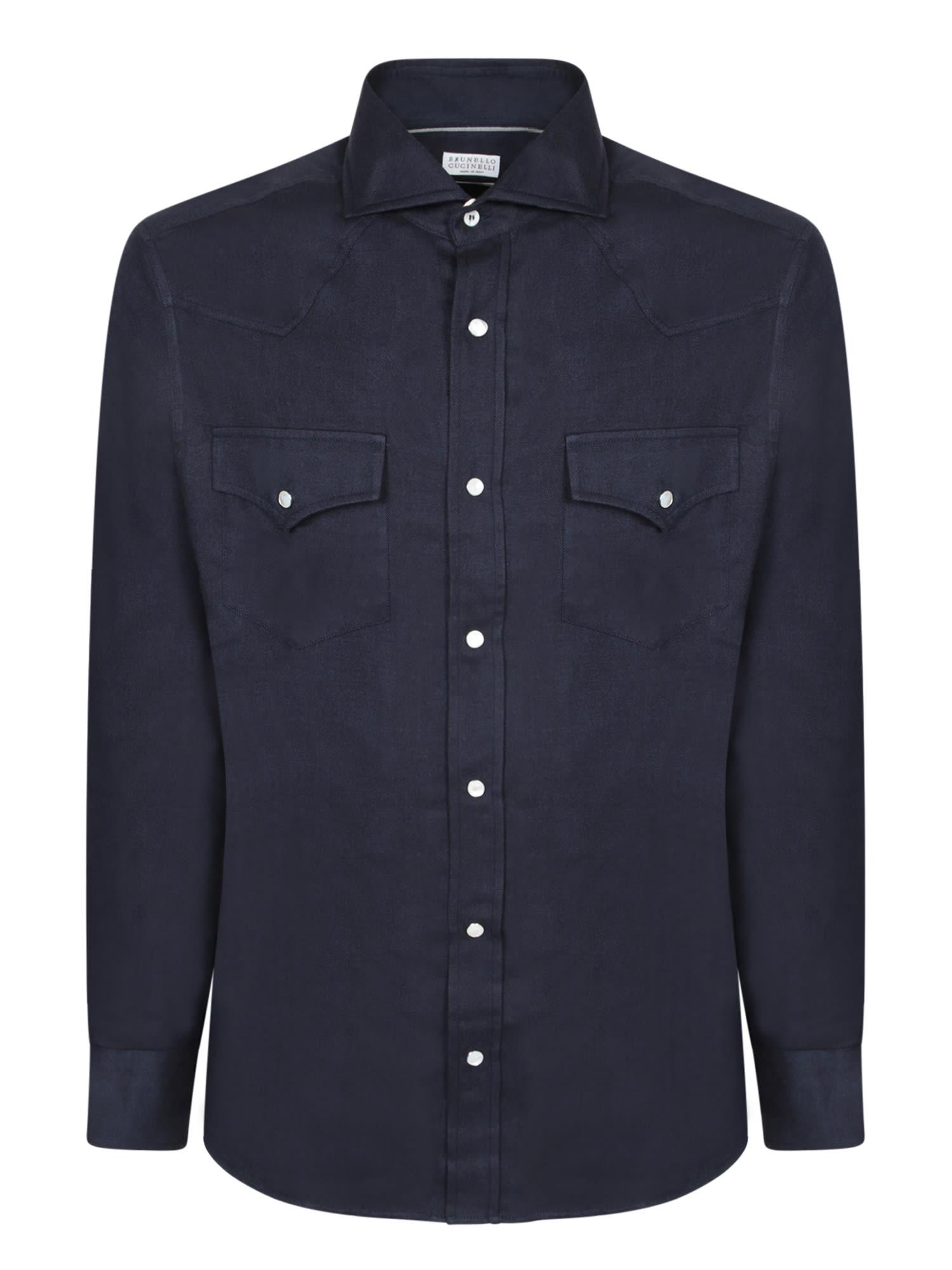 Brunello Cucinelli Dark Blue Flannel Shirt