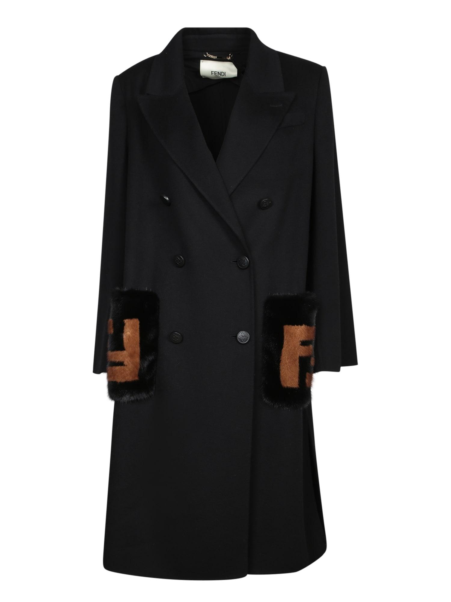 Fendi Ff Double Wool Black Coat