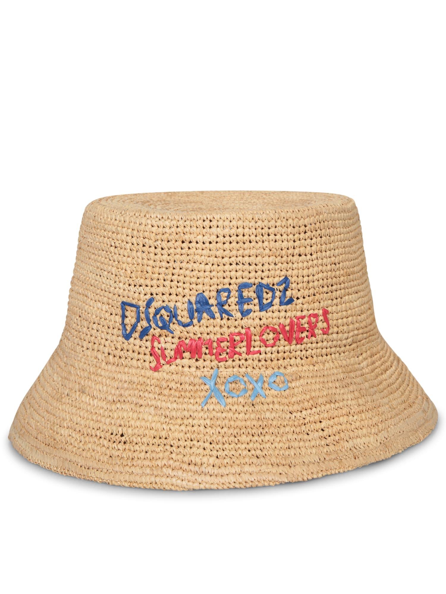 Dsquared2 Nude Raffia Bucket Hat