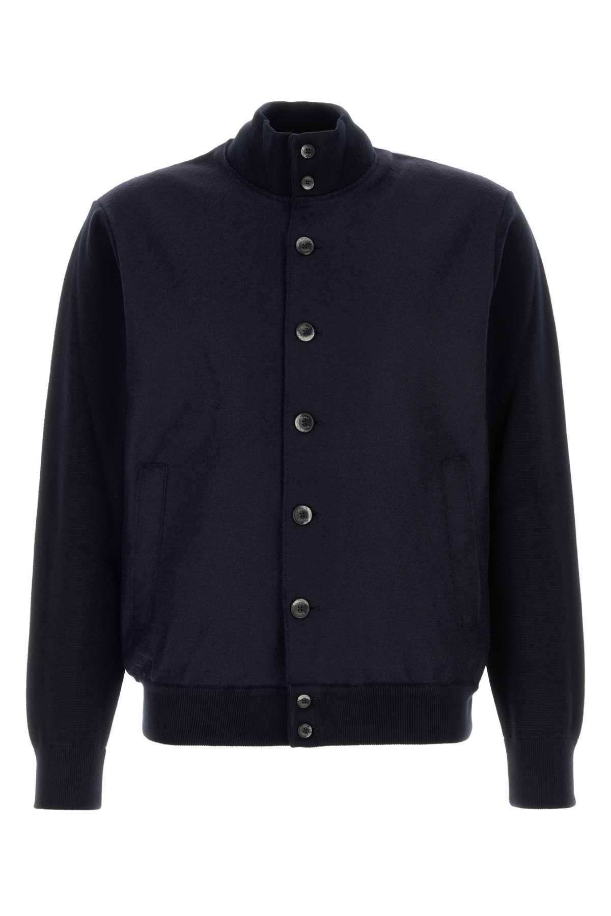 HERNO Midnight Blue Cotton Blend Cardigan