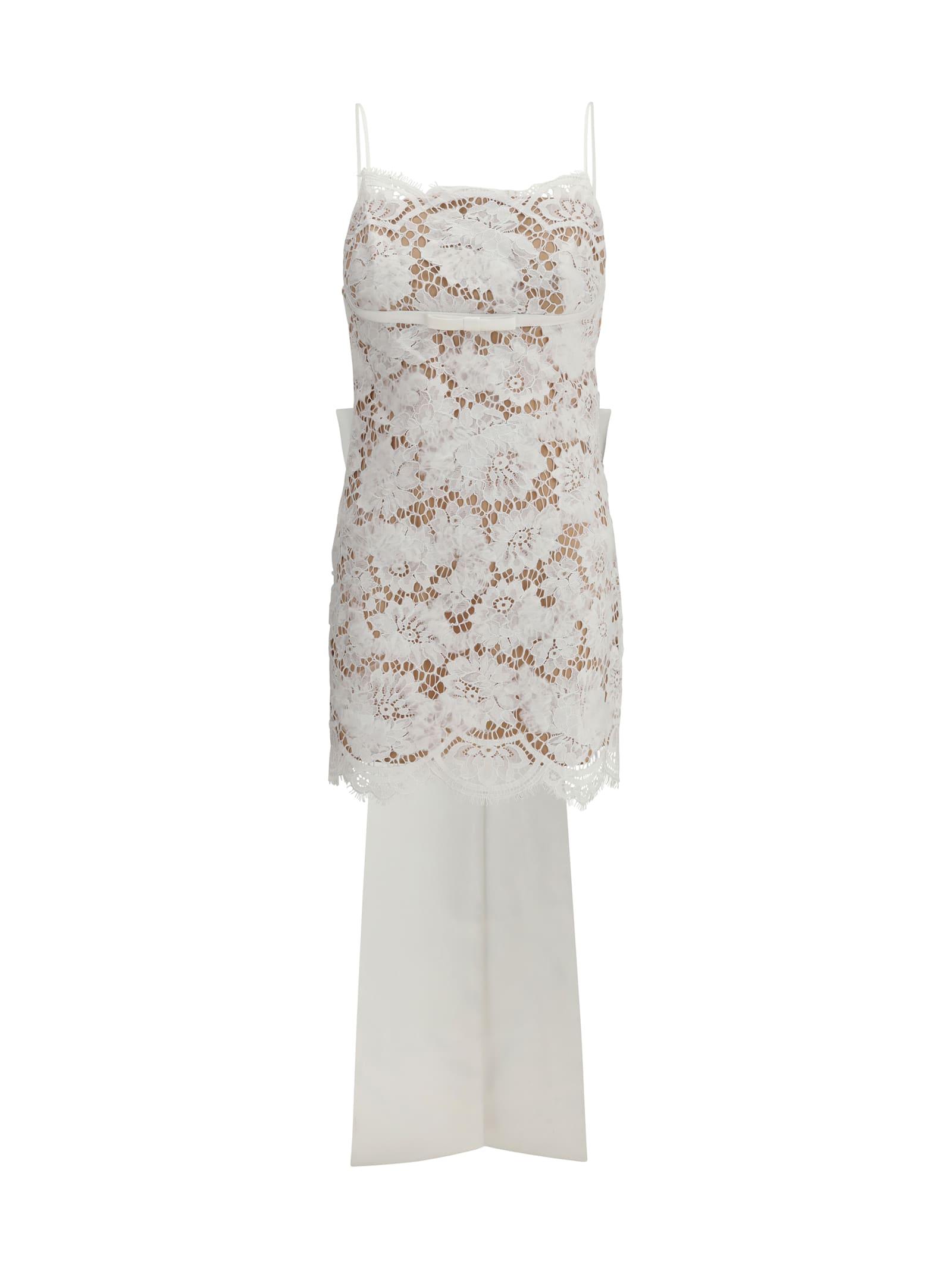 Self-Portrait White Lace Satin Bow Mini Dress