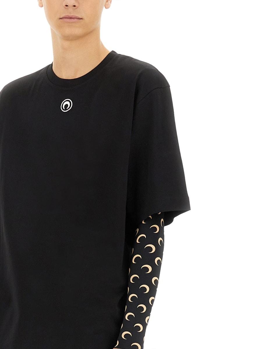 Marine Serre Organic Cotton Plain T-Shirt in Black
