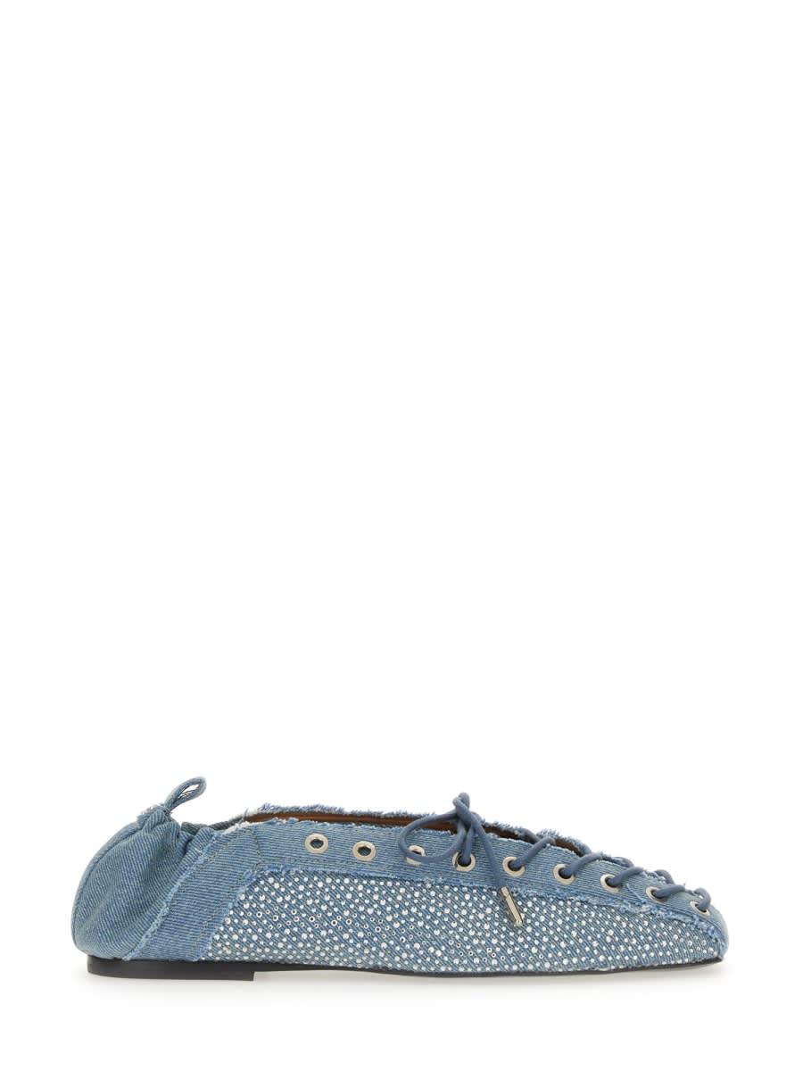 Ganni Women's Eyelets Ballerina Flat Shoes in Blue