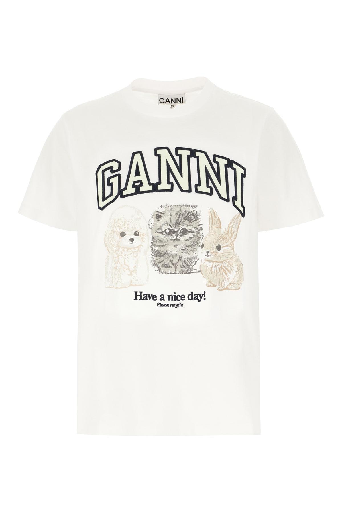 Ganni White Cotton T-shirt